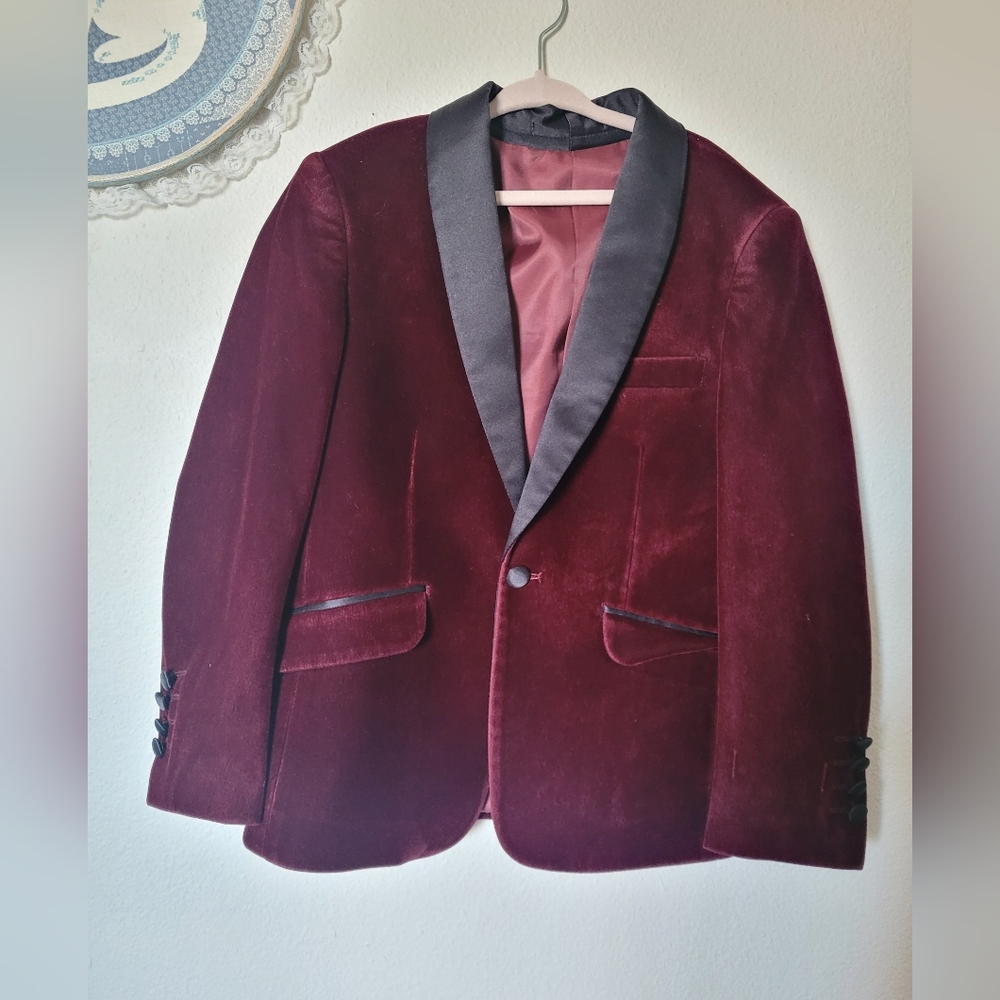 Kids Burgundy Velvet Blazer